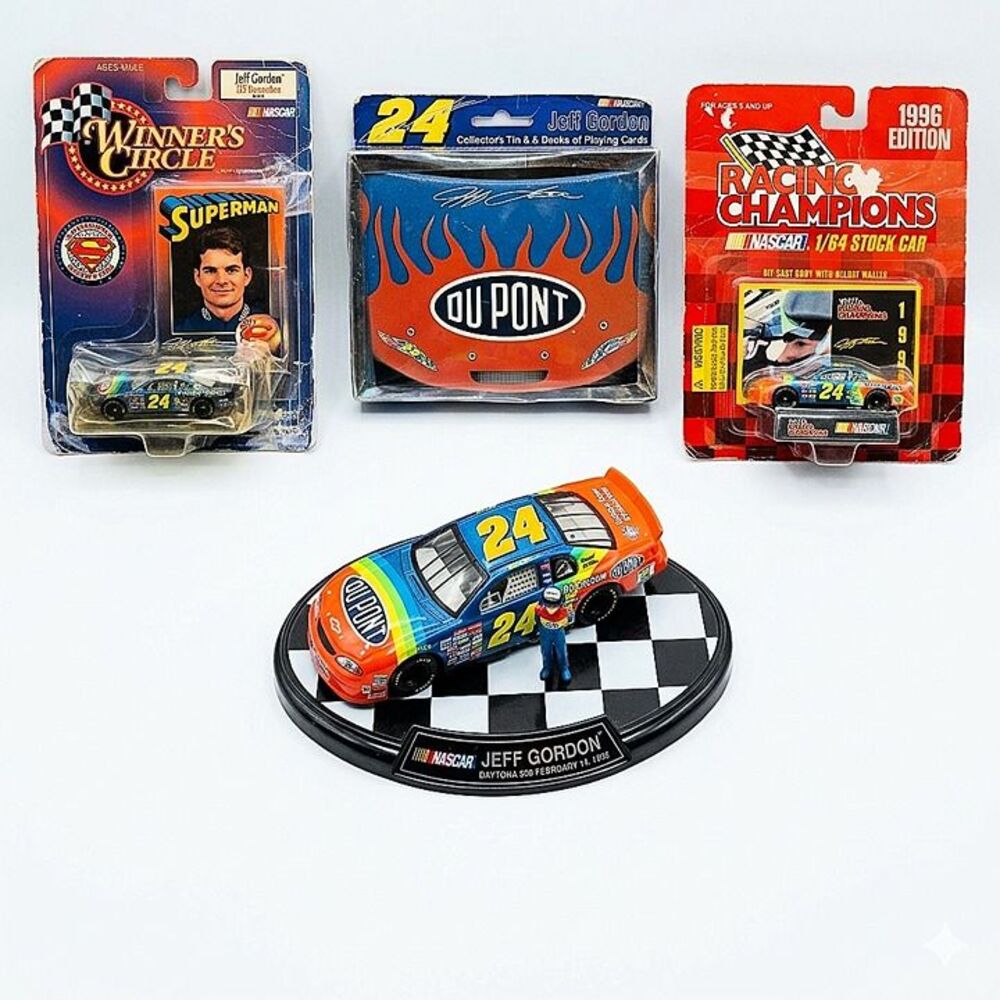 Vintage Jeff Gordon #24 NASCAR Lot - 1/64 Diecast & Sealed Cards Tin